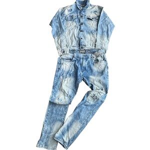 AHP Another Hype Piece Men Denim Set Jacket XL Jeans 40 Retro Stonewash cityvibe